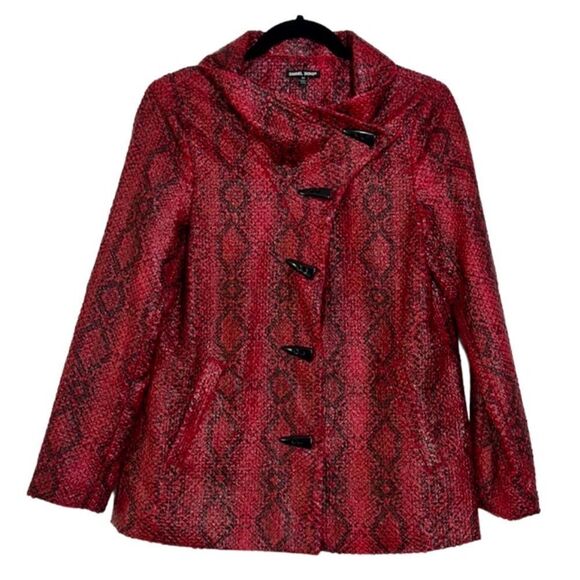 Samuel Dong Red Faux Leather Python Snakeskin Oversized Blazer Jacket Size XS - Picture 1 of 10